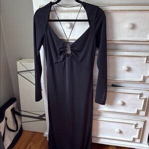 Jason Wu Black Long Sleeve Plunge Gown